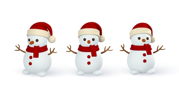 Muñeco de nieve navideño realista en 3D, elemento decorativo de Navidad o año nuevo, ilustración vectorial