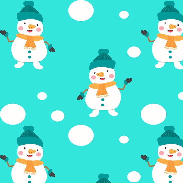 Muñeco de nieve sobre fondo azul con patrones sin fisuras