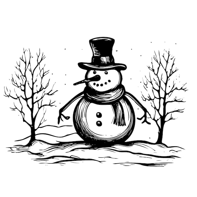 Muñeco de nieve vectorial hecho a mano en estilo doodle símbolo de Navidad en una mano de objeto de dibujos animados de diseño simple