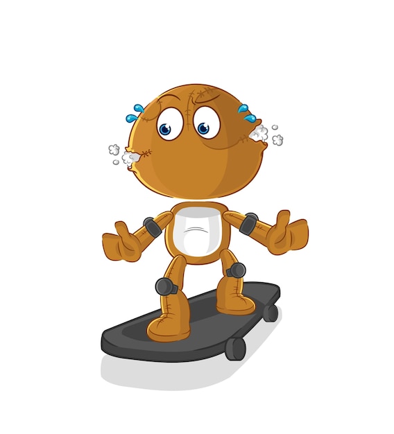 Muñeco de saco montando patineta vector de personaje de dibujos animados