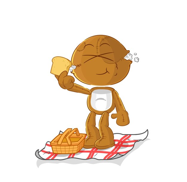 Muñeco de saco en un vector de mascota de dibujos animados de dibujos animados de picnic