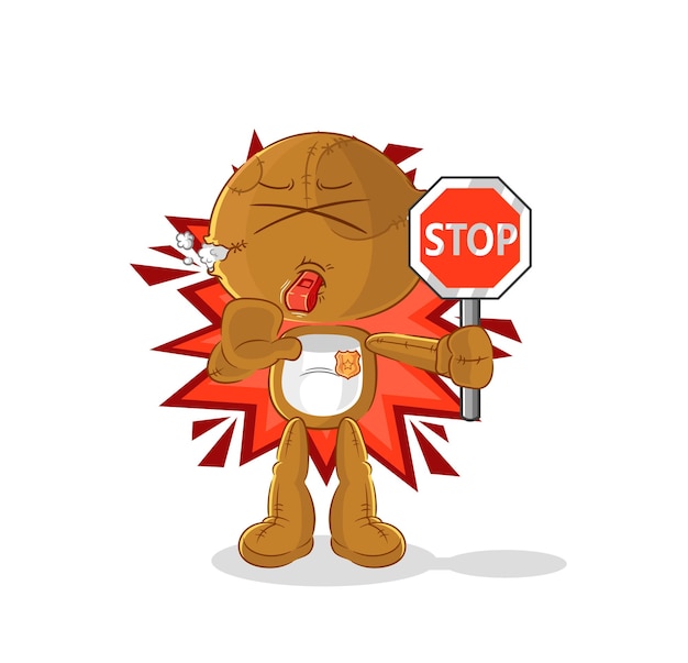 Muñeco de saco con vector de mascota de dibujos animados de señal de stop