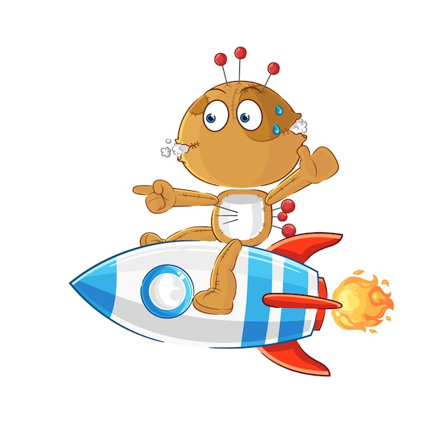 Muñeco vudú monta un vector de mascota de dibujos animados de cohetes