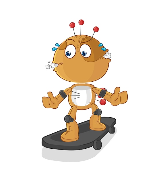 Muñeco vudú montando patineta vector de personaje de dibujos animados