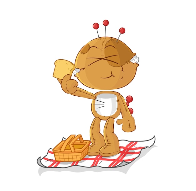 Muñeco de vudú en un vector de mascota de dibujos animados de dibujos animados de picnic