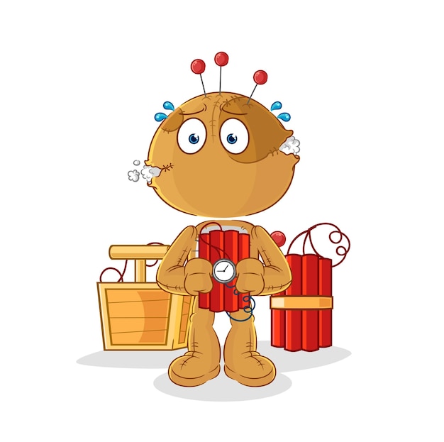 Muñeco vudú con vector de mascota de dibujos animados de personaje de dinamita