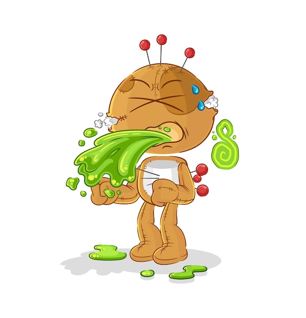 Muñeco de vudú vomitar dibujos animados vector de mascota de dibujos animados