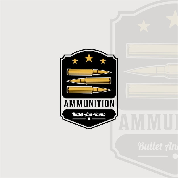 munición o bala emblema logotipo vintage vector ilustración plantilla icono diseño gráfico municiones