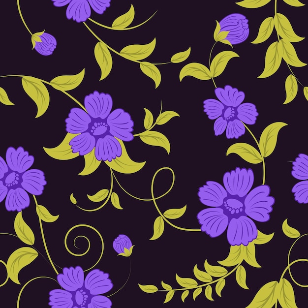 Mural de pared de flores sin costuras púrpuras con patrón vectorial