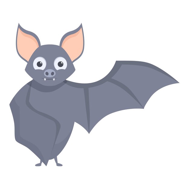 El murciélago gris de dibujos animados está de pie y extendiendo sus alas