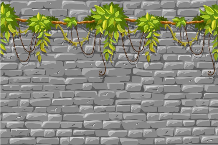 Vector muro y fronteras ramas liana ivy albañilería y plantas selva