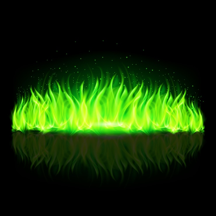 Vector muro de fuego verde.