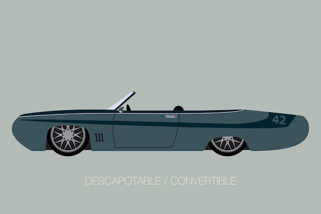 Vector muscle car convertible clásico en vector vista lateral con perspectiva