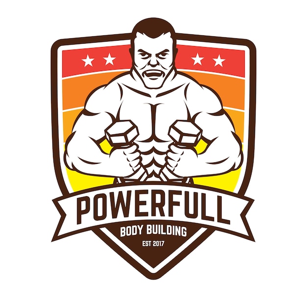 Vector muscleman con ilustración vectorial de pesas perfecta para el diseño de logotipos de gimnasios y fitness