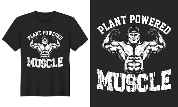 Vector músculo alimentado por plantas, diseño de camiseta de gimnasio