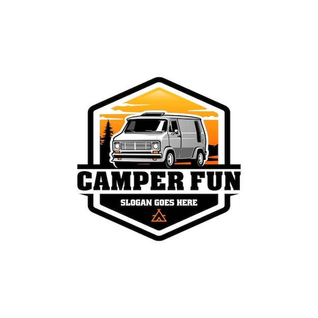 Músculo, retro, camper, coche, ilustración, logotipo, vector