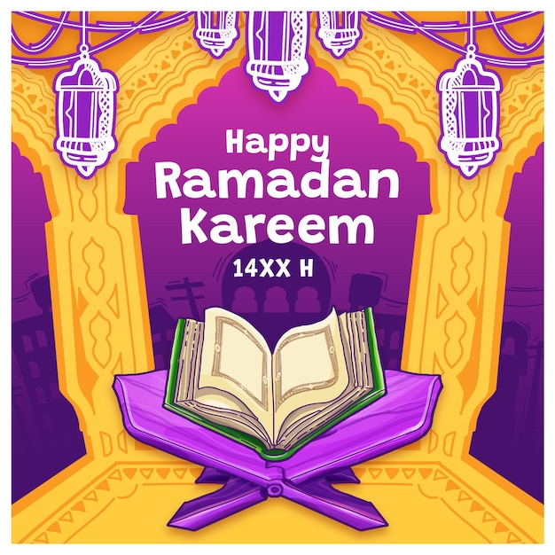 Mushaf dibujado a mano como saludo para la ilustración de ramadan kareem