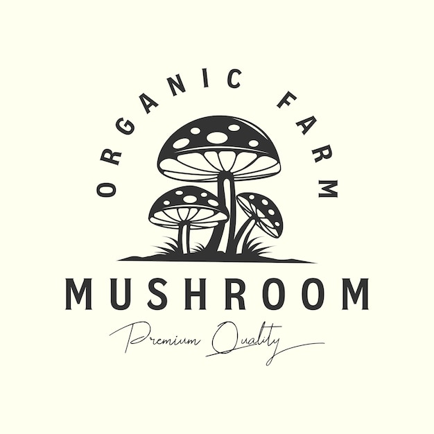 Mushroom farm vintage logo vector plantilla ilustración diseño champiñón champiñón producto orgánico comida logo concepto