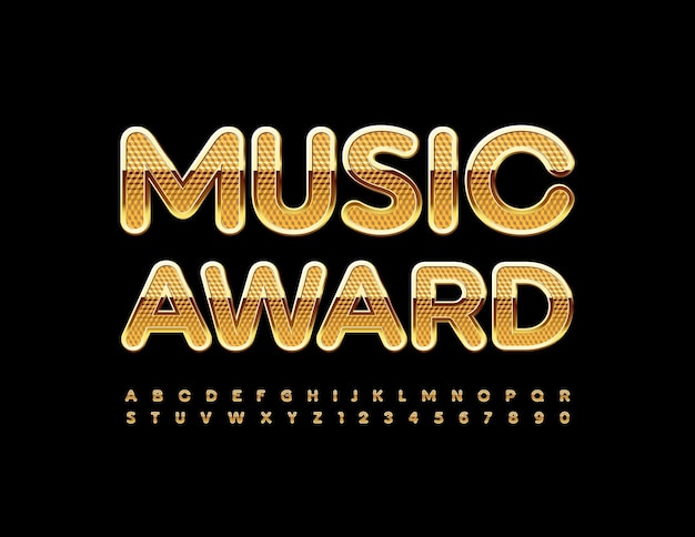 Music award textured gold font letras del alfabeto brillante y conjunto de números