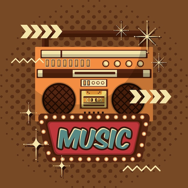 Vector música boombox clásico retro vintage punteado fondo