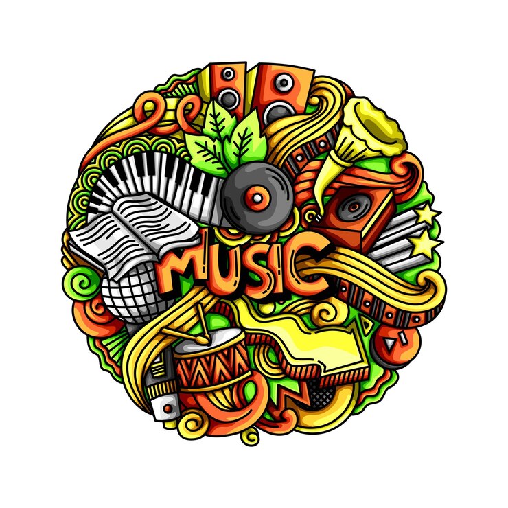 Vector música disco micrófono sonido guitarra partido elemento arte doodle