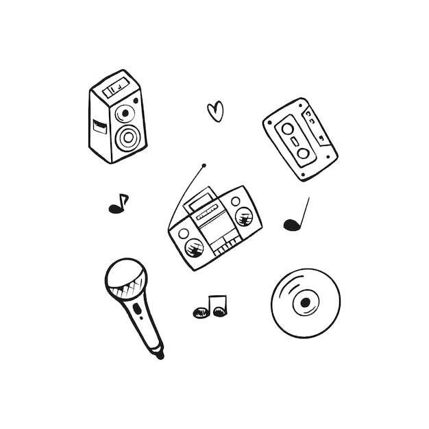 Música doodle conjunto silueta concepto negro plantilla