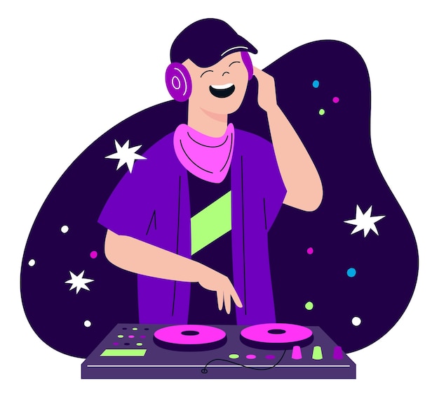 Vector música electrónica dj personaje fiesta discoteca neón