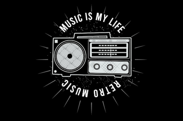 Vector la música es mi vida, diseño de tipografía de música retro con radio.