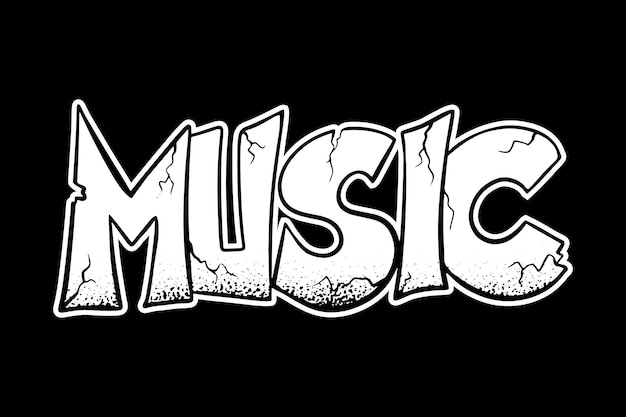 Música graffiti letras ilustración estilo dibujado a mano blanco y negro premium vector