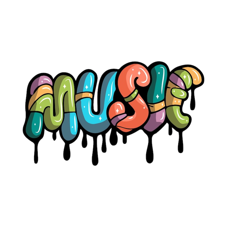 Vector música graffiti letras tipografía arte ilustración