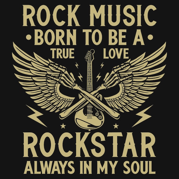 Vector música rock nacida para ser un amor verdadero diseño de camiseta rockstar