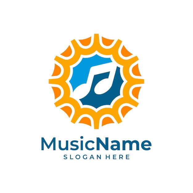 Música Sun Logo Vector Icono Ilustración Plantilla de diseño de logotipo Sun Music