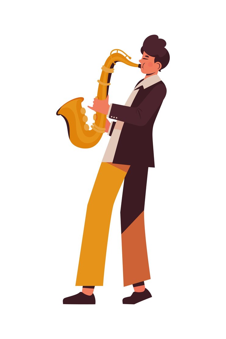 Vector músico hombre con saxofón icono aislado