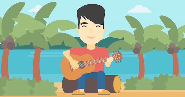 Vector músico tocando la guitarra acústica.