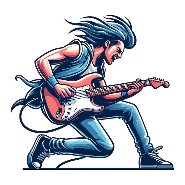 Vector músico tocando guitarra eléctrica rockstar guitarrista diseño de ilustración vectorial