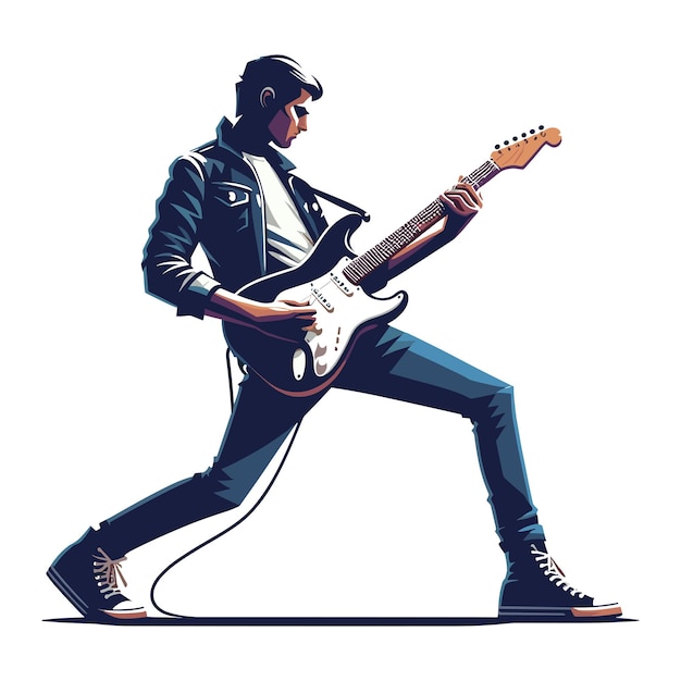 Vector músico tocando la guitarra eléctrica rockstar guitarrista diseño ilustración vectorial