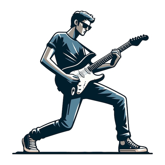 Vector músico tocando la guitarra eléctrica rockstar guitarrista diseño ilustración vectorial