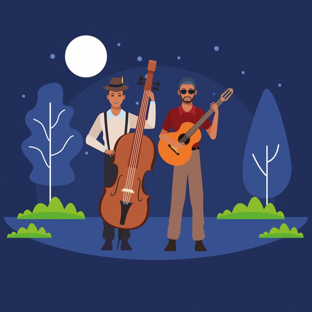 Músico tocando el bajo y la guitarra
