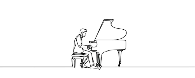 músico tocando el piano vector dibujando el concepto de un músico realizando un concierto un compositor escribiendo música en un piano con una línea