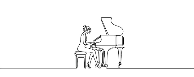 músico tocando el piano vector dibujando el concepto de un músico realizando un concierto un compositor escribiendo música en un piano con una línea