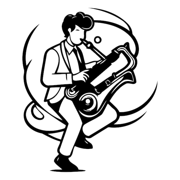 Vector músico tocando el saxofón ilustración vectorial en estilo plano