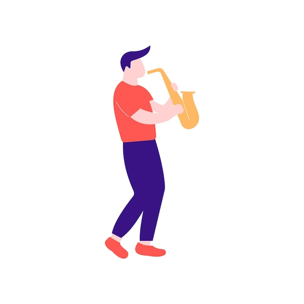 Músico tocando saxofón ilustración vectorial plana aislada sobre fondo blanco