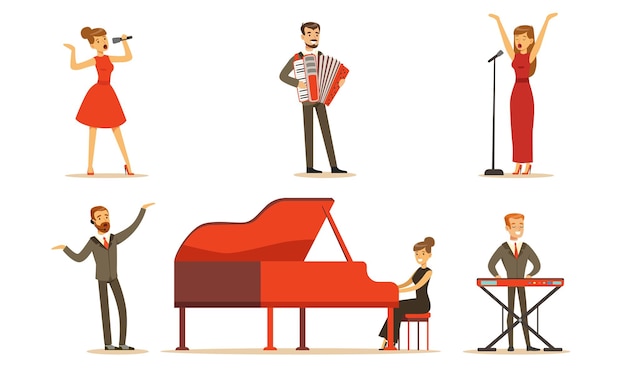 Músicos y cantantes Conjunto de ilustraciones vectoriales