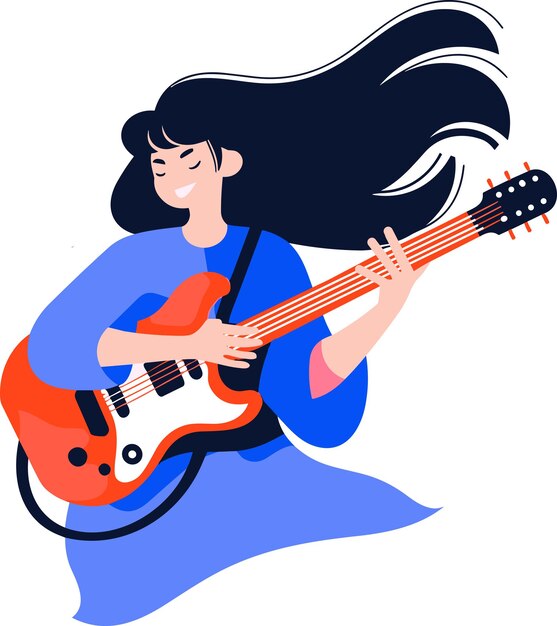 Vector músicos dibujados a mano tocando la guitarra y cantando en estilo plano aislado en el fondo