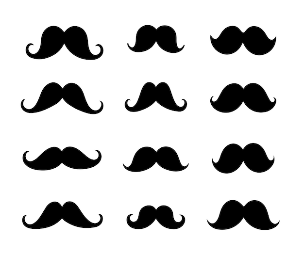 Mustache icons vector silhouette set