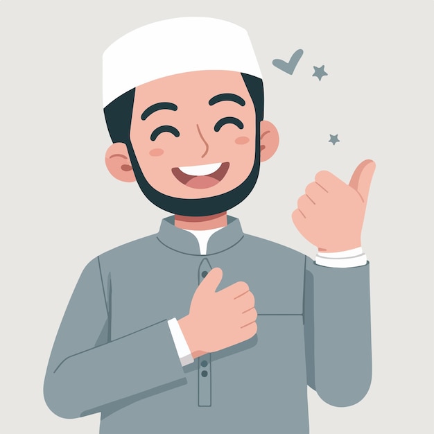 Un musulmán es alegre con un estilo de diseño plano simple