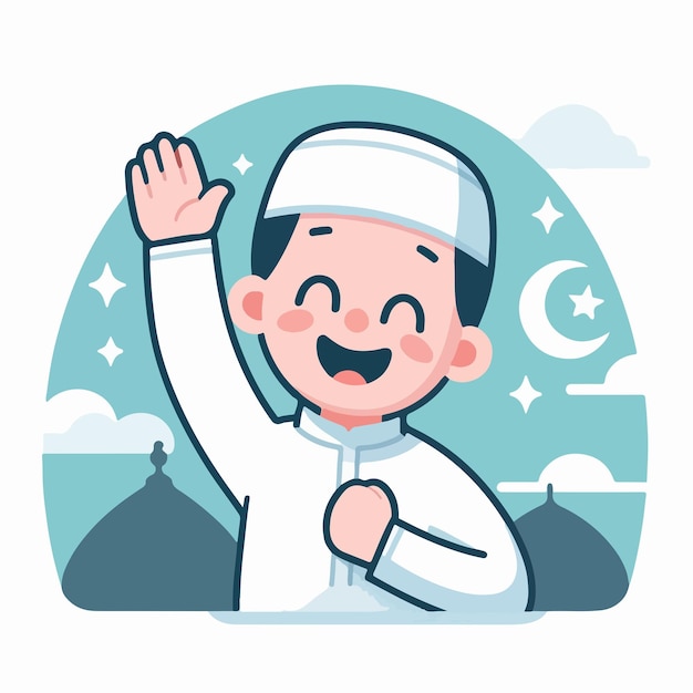 Un musulmán es alegre con un estilo de diseño plano simple