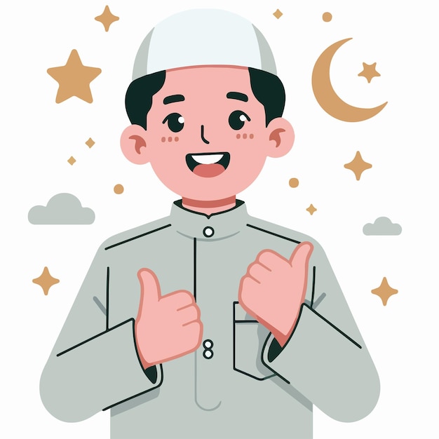 Un musulmán es alegre con un estilo de diseño plano simple