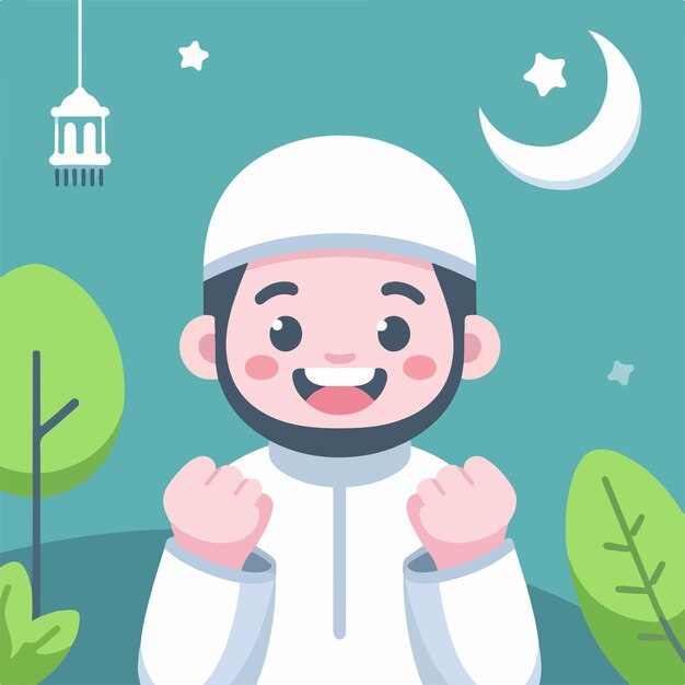 Un musulmán es alegre con un estilo de diseño plano simple