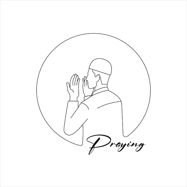 Musulmán orando en la mezquita diseño de línea mínima ilustración